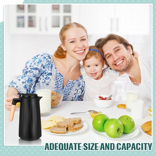 Ziliny 2 Pcs 34 oz Thermal Coffee Carafe for Keeping Hot/Cold Double Wall Vacuum Carafe with Insulated Glass Liner and Wood Handle Coffee Pot Container for Drinks Milk Tea Chocolates(Black) - Image 3
