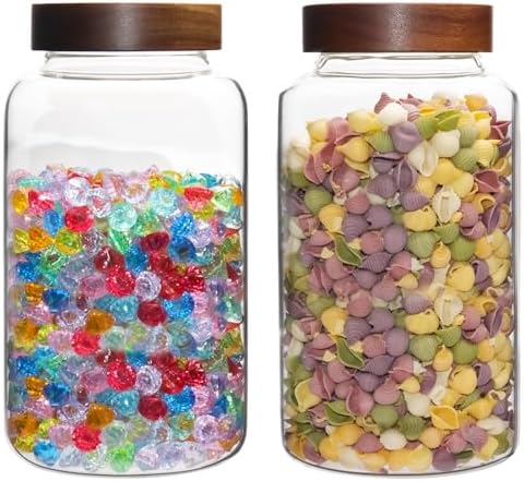 Glass Coffee Jars Spice Jar Round Storage Canister with Wooden Lid Clear Glass Food Jar for Pantry Sugar Tea Coffee Bean Spice Nuts Cookies Bath Salts (2300ml/77oz-2PACK(with spoon) - Image 5