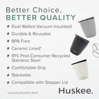 HUSKEE 8oz Stainless Steel Coffee Cup - Reusable, Stackable & Insulated Cup with Lid - No Spill Travel Cups for Hot Drinks, For Coffee Lovers & On-the-Go - Brushed Steel - Image 4