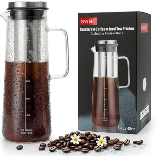 GWNF 48oz Glass Cold Brew Coffee Maker & Iced Tea Pitcher, 150-Mesh Filter by GWNF