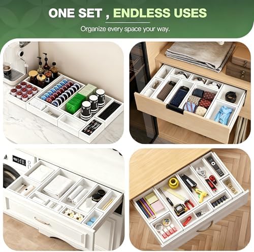 9-Pack Solid Wood Junk Drawer Organizer, Modular Desk Drawer Tray & Accessories with Non-Slip Pad, Multi-Use for Kitchen, Office, Bedroom Dresser, Utensil, Makeup, Stationery, Tea Bags & Coffee Pod - Image 6