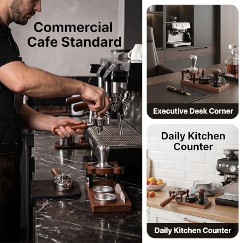 Espresso Tamping Station - Adjustable Portafilter Holder & Tamper Stand, Premium Wooden Coffee Organizer with Silicone Protection, Professional Barista Accessories for Home Cafe - Image 6