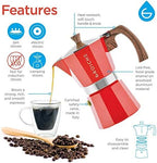 GROSCHE Milano Stovetop Espresso Maker Moka pot 6 espresso Cup - 9.3 oz, Red and 3 Replacement Seals Gaskets Bundle Stove top coffee maker Moka Italian espresso coffee maker and replacement gaskets - Image 3