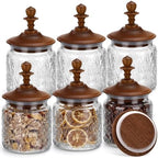 Suclain 6 Pack 17 oz Glass Spice Jars with Dark Wood Lids Vintage Canisters with Garden Pattern Airtight Food Storage Container for Home Kitchen Tea Coffee Spice Pantry Organization Decorations by Suclain