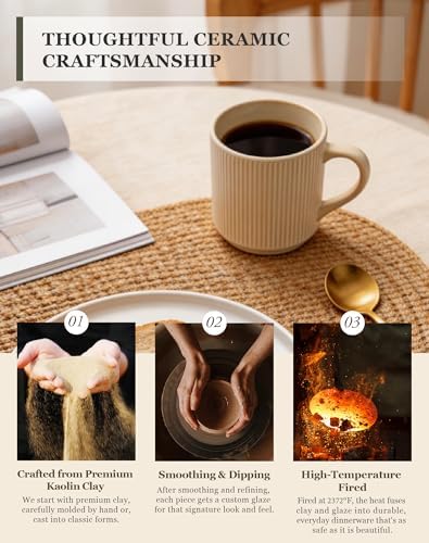 OTAGO Coffee Mugs for 6, 12 oz Mug Set, Unique Handcrafted Reactive Glaze Porcelain Coffee Mugs with Handles, Matte Ceramic Cups for Coffee, Tea, Cocoa & Milk, Yellow - Image 6