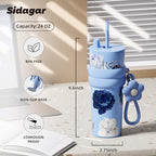 24 oz Ceramic Lined Insulated Stainless Steel Tumbler, Floral Blue - Image 2