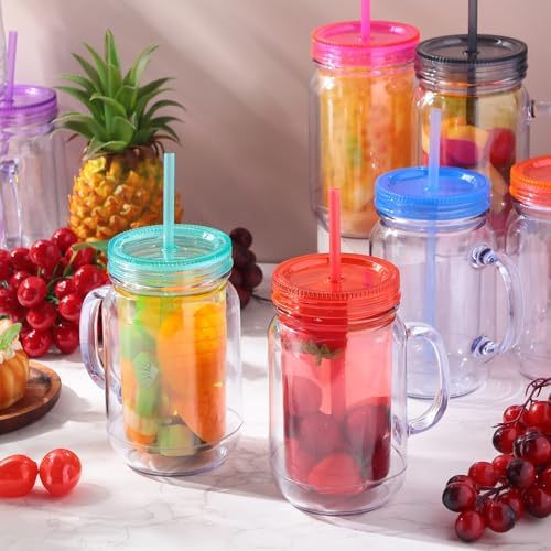 Suclain Plastic Mason Jars with Handles, Lids and Straws, Classic Color - Image 5