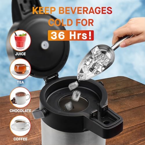 VONDIOR Airpot Coffee Dispenser with Pump - 169 Oz Insulated Stainless Steel Coffee Carafe - Thermal Beverage Dispenser - Coffee Urn for Hot/Cold Water, Party Chocolate Drinks - Image 5