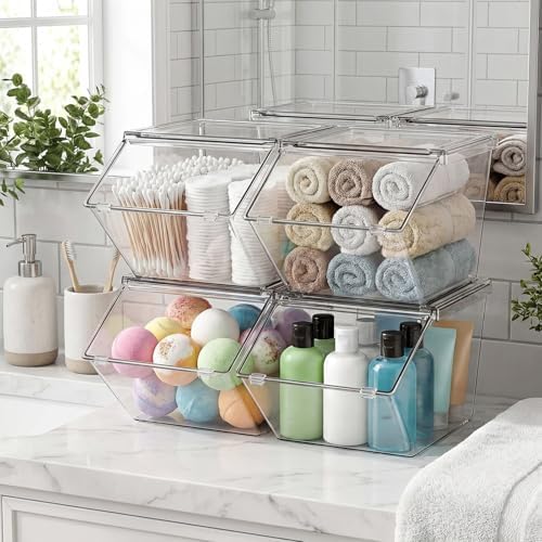 Yerliker 4 Pcs Clear Stackable Storage Bins with Lids, Extra Large - Image 7