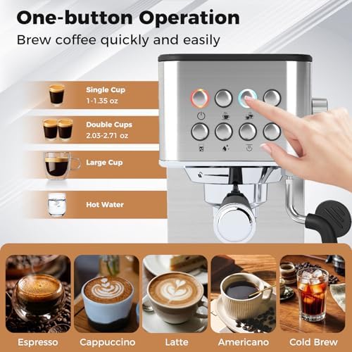 COSTWAY Espresso Machine 20 Bar, Compact Stainless Steel Coffee Maker - Image 4