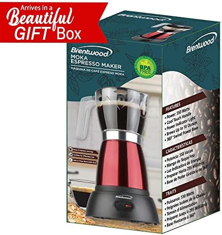 Brentwood TS-119R 550-Watt Cordless Electric Moka Pot Espresso Machine, 6-Servings (Red) - Image 7