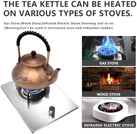 Classic Pure Copper Teapot without Coating, 44oz Tea Kettle with Tea Ball for Loose Leaf, Chinese Style Real Copper Tea Pot for Stovetop Safe, Ruyi Pattern(1300ml) - Image 4