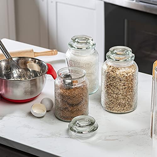 4pc Vintage Glass Canister Set with Airtight Lids - For Kitchen Food Storage and Organization - Image 4