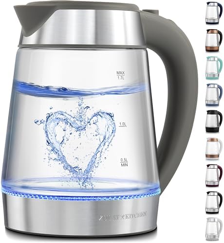 Zulay Kitchen Fast Boiling Electric Water Kettle - 1.7L, 1500W, Auto Shut-Off for Overboil & Boil Dry Protection, Cool-Touch Handle, 360° Base - Rapid Teapot Boiler For Coffee & Tea - Gray by ZulayKitchen