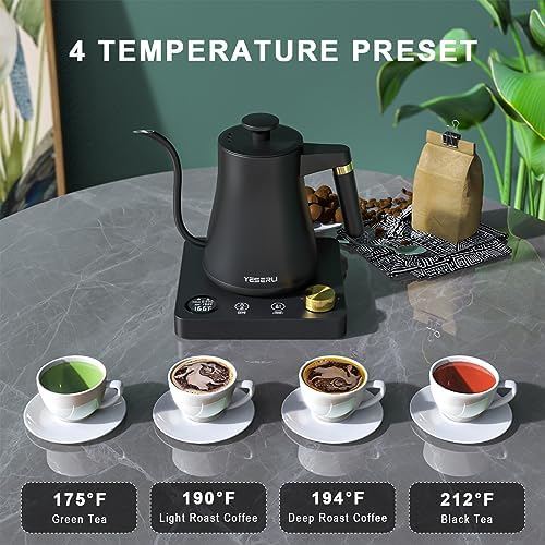 1200W Gooseneck Kettle with ±1℉ Temperature Control,Pour Over Electric Kettle for Coffee & Tea,Digital Display,4 Temp Preset,12H Keep Warm,100% Stainless Steel,Rapid Heating,1L,Matte Black - Image 4