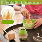 Ceramic matcha agitator, Matcha Whisk and Bowl Tea Set 4 Pcs Elegant Making Kit Includes with Mouth Holder Green - Image 6