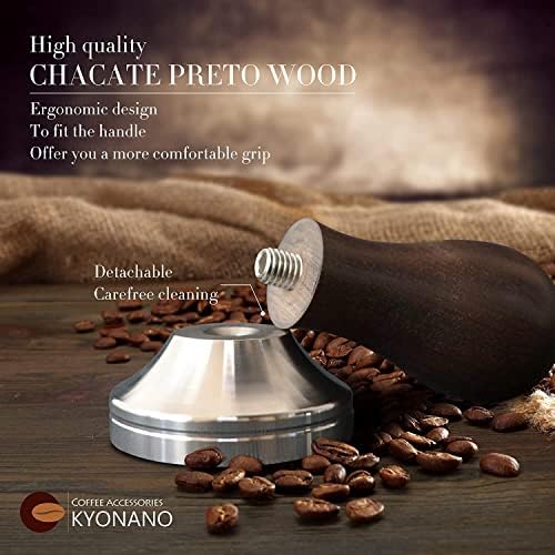KYONANO Espresso Tamper 51mm - Tamper with Chacate Preto Wood Handle - Coffee Tamper plus Milk Frothing Pitcher 350ml & Silicone Tamper Mat - Tamper fits 51mm Delonghi Portafilter - Image 4