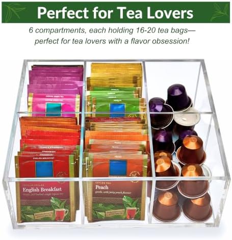 Heavy-Duty Acrylic Tea Bag Organizer, 6-Compartment Storage Box - Image 5