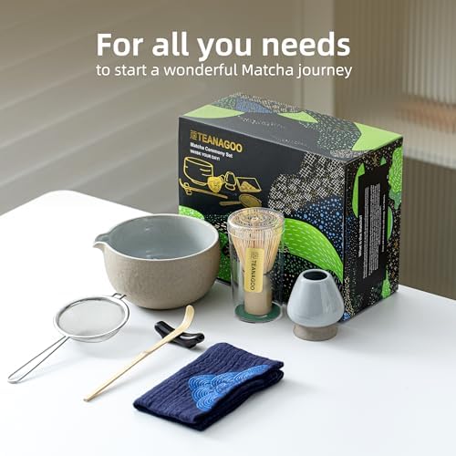 TEANAGOO Matcha Set with Spout, Dark Clay, Ceramic Bowl, Bamboo Whisk - Image 5