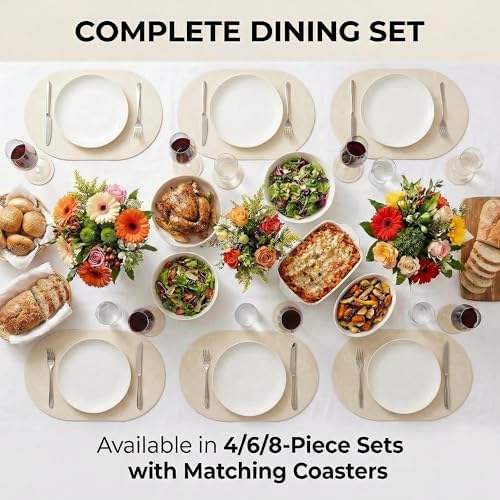 Premium Oval Faux Leather Placemat & Coaster Set with Innovative Cork-Look Printed Base，4/6/8-Piece Sets & 8 Colors，Non-Slip Dining Table Mats for Kitchen Dining - Image 7