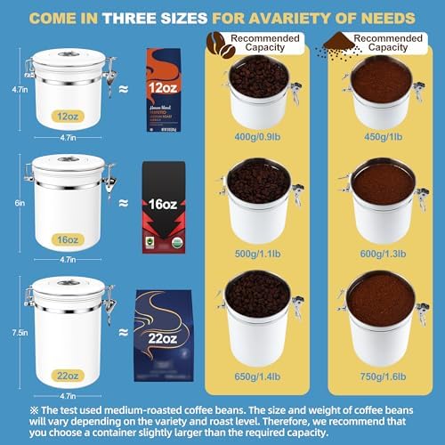 ShanSon Coffee Canister Airtight, Stainless Steel Bean Storage Container with Date Tracker & Scoop, Grounds Sugar Flour Tea Cereal Fits Kitchen Pantry, Ideal Gift for Coffee Lovers,22oz, White - Image 3