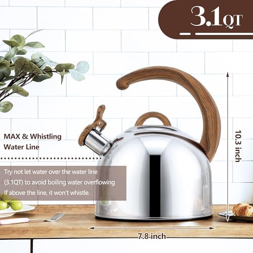 Harriet Whistling Tea Kettle, 3.1QT Food-Grade Steel Stovetop Teapot - Image 4