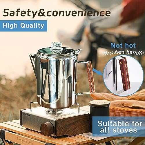 Camping Coffee Percolator Stainless Steel Stovetop Camp Coffee Maker 12 Cup - Image 6