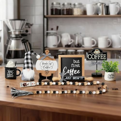 Coffee Bar Decor, 8 PCS Coffee Decorations for Table Tiered Tray Shelf - Image 7