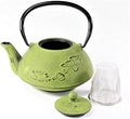 Japanese Antique 24 fl oz Green Ginkgo Leaf Cast Iron Teapot Tetsubin with Infuser by Unknown
