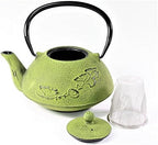 Japanese Antique 24 fl oz Green Ginkgo Leaf Cast Iron Teapot Tetsubin with Infuser by Unknown