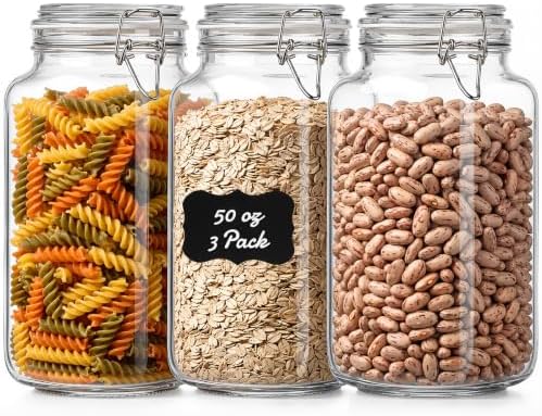 JunVpic 50oz Glass Jars with Airtight Lid, 3 Pack Flour Sugar Containers by Junvpic