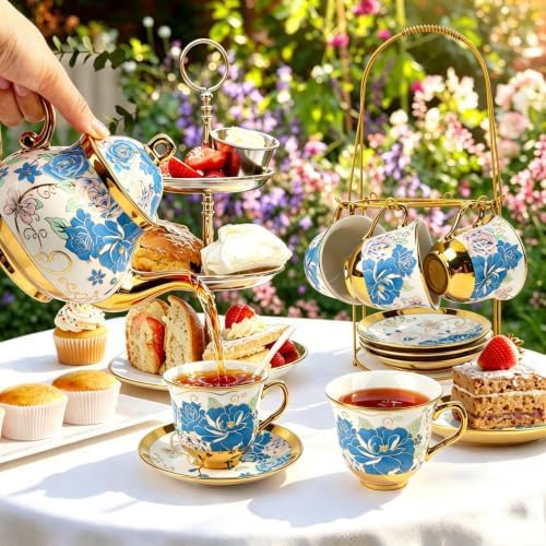 Porcelain Tea Cup and Saucer Set with Flower Enamel Tea Set for Party Gift - Image 5