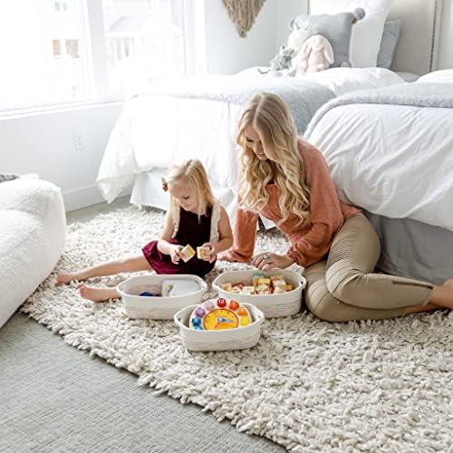 NaturalCozy 5-Piece Rectangle Storage Basket Set- Natural Cotton Rope Woven Baskets for Organizing! Small Basket for Montessori, Baby Nursery, Dog Toy Baskets, Cat Toy Box, Bathroom Organization Bin - Image 3