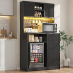 kepptory 72" Mini Fridge Cabinet with Storage, Coffee Bar Cabinet with Mini Fridge, Tall Coffee Bar Station with RGB LED Light, Wine Glass Holder, for Home Kitchen Living Room, Black - Image 3
