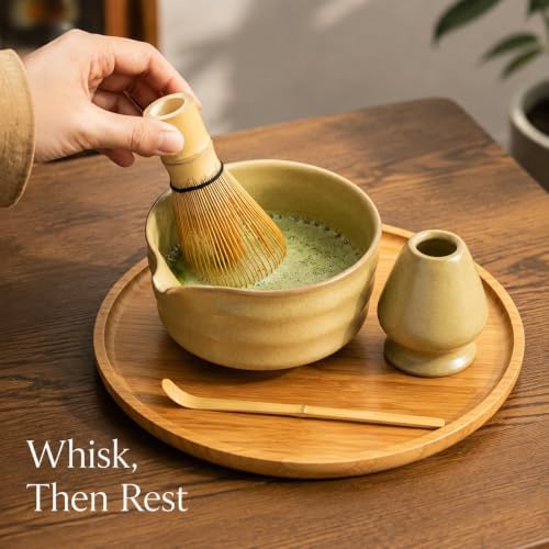 Matcha Tea Set with Bowl, Bamboo Whisk & Stand for Japanese Tea Ceremony - Image 3