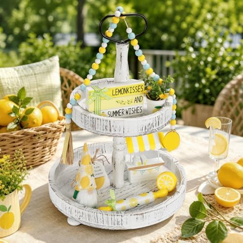 Summer Decorations for Home Indoor 8pcs Lemon Tiered Tray Decor Set - Image 4