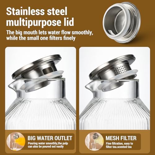 1 Gallon Square Classic Stripes Glass Pitcher with Lid, Pitchers for Fridge - Image 4