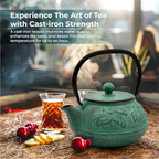 Zen Minded Traditional Japanese Cast Iron Tetsubin Stovetop Teakettle Teapot with Stainless-steel Mesh Loose-leaf Filter for Green Tea & Infusions 900ml Lotus Pattern - Emerald Green - Image 3