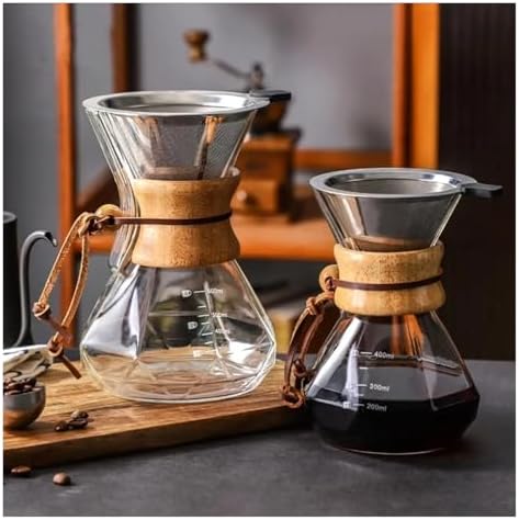 Brewed Coffee Pot With Filter Pour Over Maker,Glass Coffee Pot With Stainless Steel Filter Drip Brewing Hot Brewer Hand(400ml) - Image 4