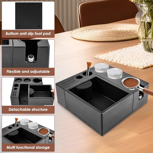 Espresso Knock Box, Detachable Coffee Organizer Box, 9 in 1 Espresso Organizer Station Fit for Storage 51, 54, 58MM Portafilter Holder, Dishwasher Safe Tamping Mat and Storage - Image 4