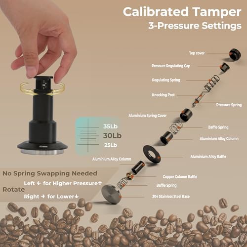 53mm Espresso Tamper, Calibrated Coffee Tamper with Spring Loaded Pressure(25lb/30lb/35lb), Sound Feedback & Stainless Steel Tamper Tool Espresso Fits 54mm Portafilter - Image 3