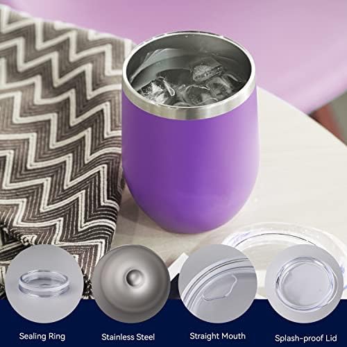 DOMICARE Stainless Steel Wine Tumbler Bulk with Lid, Personalized Insulated Tumblers Set, 12oz Travel Coffee Cups Pack of 16, Purple - Image 3