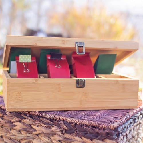 Bamboo Tea Organizer Box Chemical Free Eco-Friendly Big, Tall, Adjustable Cubbies Natural Wooden Storage Chest (8-Slot 14.3" x 8.1" x 4.2" with Tea Time Pot & Cups) - Image 5