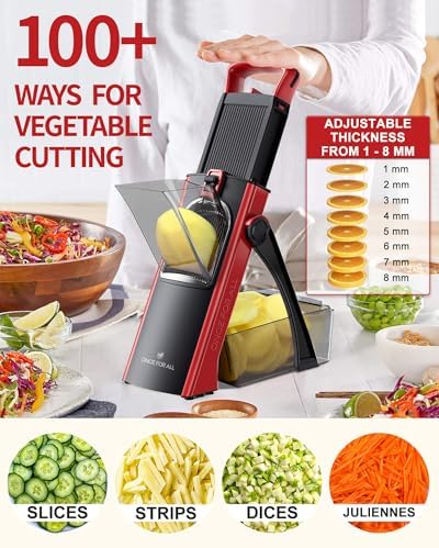 ONCE FOR ALL Safe Mandoline Slicer Plus with Peeler, Bigger Size, Red - Image 2