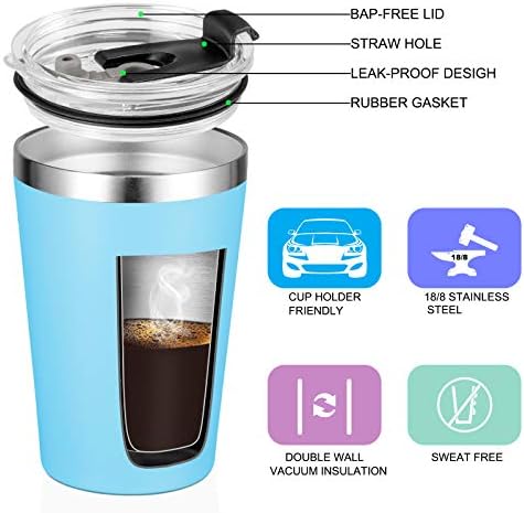 VEGOND 12oz Tumbler Stainless Steel Tumbler bulk Vacuum Insulated Double Wall Travel Tumbler with Lid and Straw Reusable Tumbler, Sky blue 6 Pack - Image 2