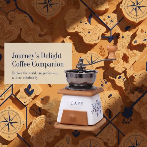 Manual Vintage Ceramic Burr Coffee Grinder with Wooden Base and Drawer, Mini Coffee Grinder with Stainless Steel Bowl, Floral Cafe Pattern, Hand Crank, For Home Kitchen, Travel, Office - Image 4