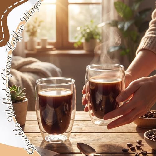 6 Pack 16oz Double Walled Glass Coffee Mugs, 450ml Large Borosilicate Insulated Clear Glass Cups for Latte Cappuccino Espresso Tea Matcha Hot or Cold Drinks - Image 5
