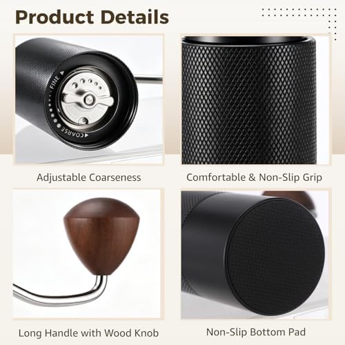 Coffee Grinder, Portable Manual Stainless Steel Conical Burr Coffee Bean Grinder with 2 Cleaning Brushes, Hand Grinding Machine for Espresso, Pour Over, Drip, Adjustable Grind Setting - Image 2