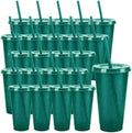 24 Pcs Green Tumblers with Straw & Lid - 24oz Coffee Cups by Pineburg