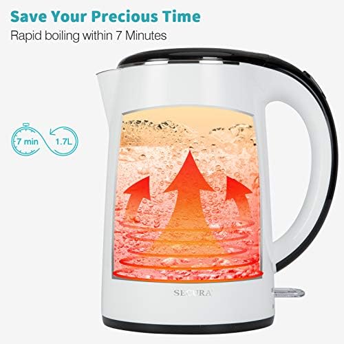 Secura Original Stainless Steel Double Wall Electric Water Kettle 1.8 Quart with Auto Shut-Off & Boil-Dry Protection, White SWK-1701DW/HB-3227B - Image 5